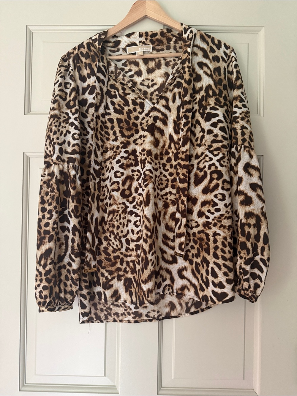 Michael Kors Leopard Print V-Neck Blouse - Brown, Black, Cream